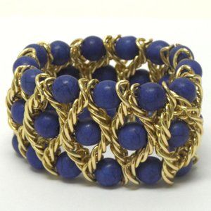 BLUE AND GOLD BEADED BRACELET NATURAL STONE STRETCH BRACELET